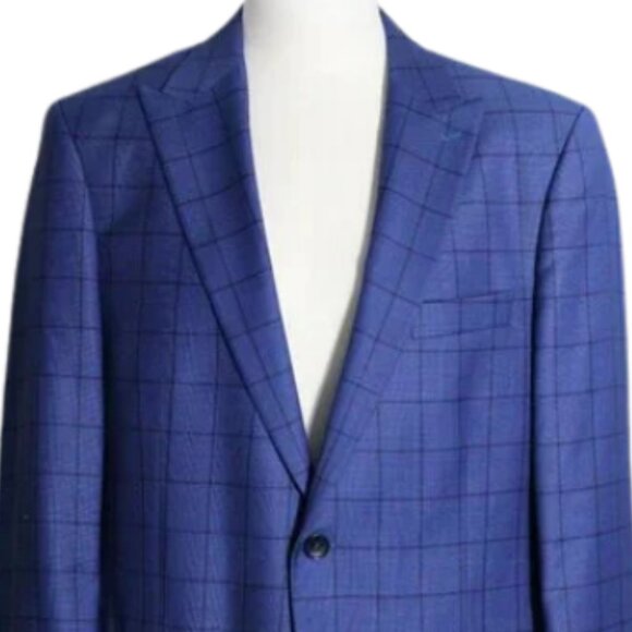EMILIO GUIDO 44R US Super 150 Wool Sport Jacket Window Pane Royal Blue Blazer - Picture 3 of 11
